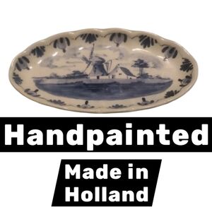 Hand-Painted Delft Blue Oval Dish Elesva Delfts Blauw Handpainted Holland Made